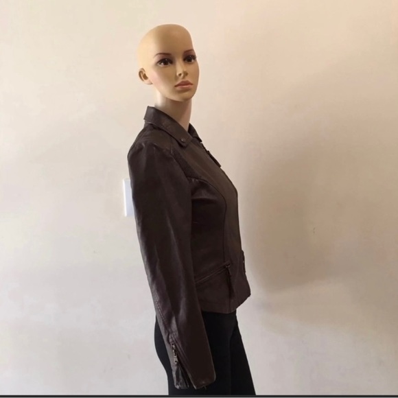 Jessica Simpson Girls Brown Collared Leather Jacket - Picture 2 of 6